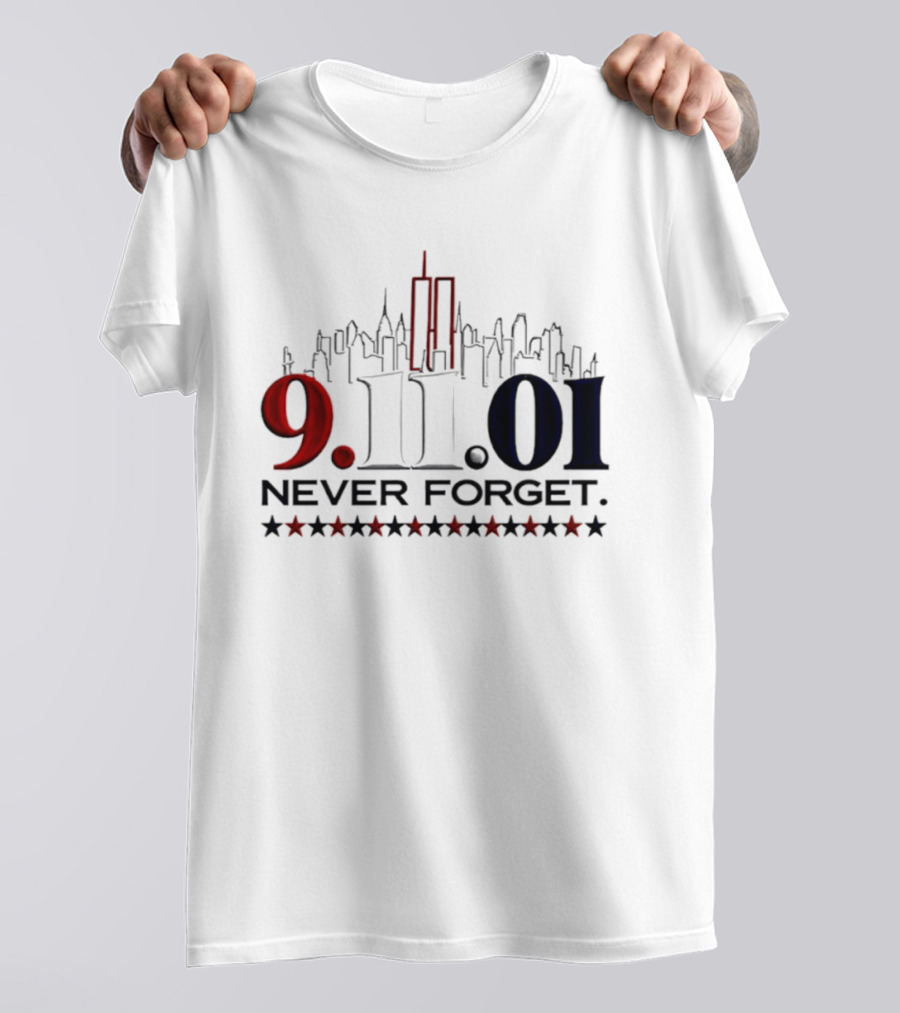 9.11.01 Never Forget New York City Skyline Twin Towers And Stars T-Shirt