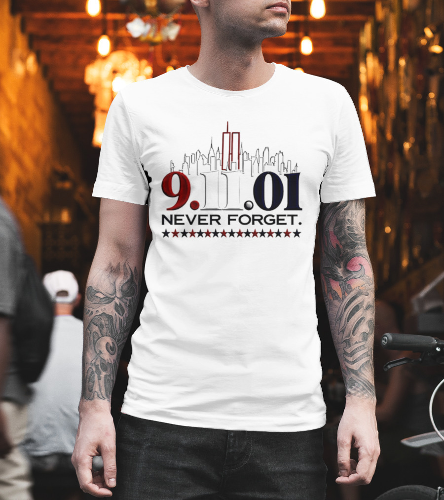 9.11.01 Never Forget New York City Skyline Twin Towers And Stars T-Shirt