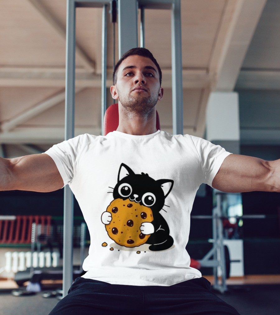 Black Cat Holding Chocolate Chip Cookie T-Shirt