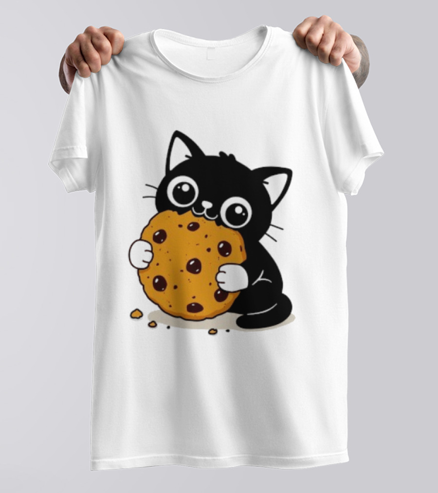 Black Cat Holding Chocolate Chip Cookie T-Shirt