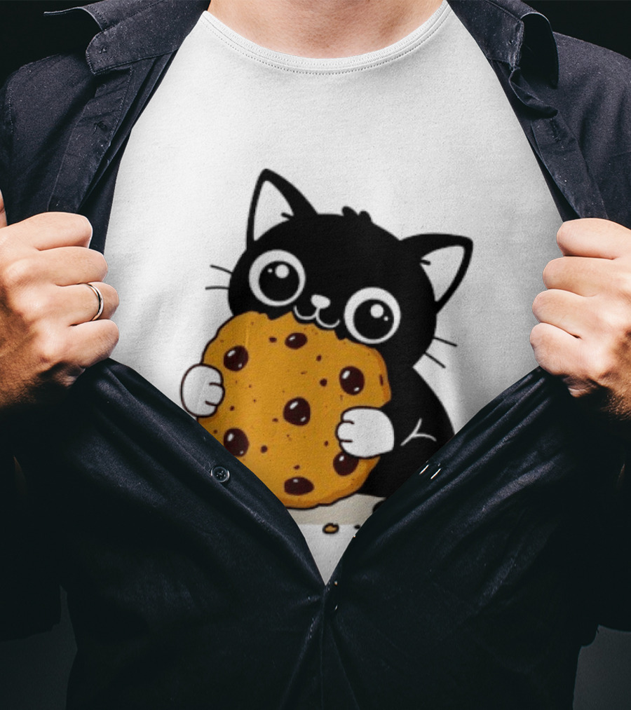Black Cat Holding Chocolate Chip Cookie T-Shirt