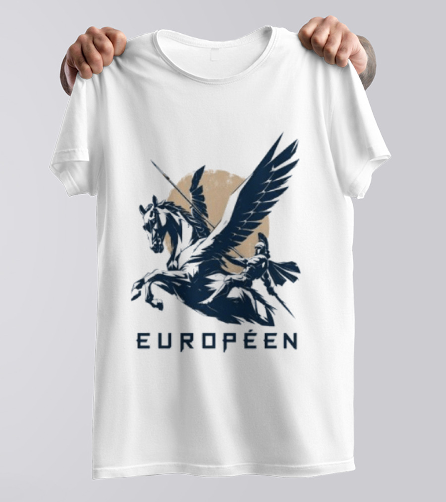 Européen Spartan Warrior Riding Pegasus Greek Mythology T-Shirt