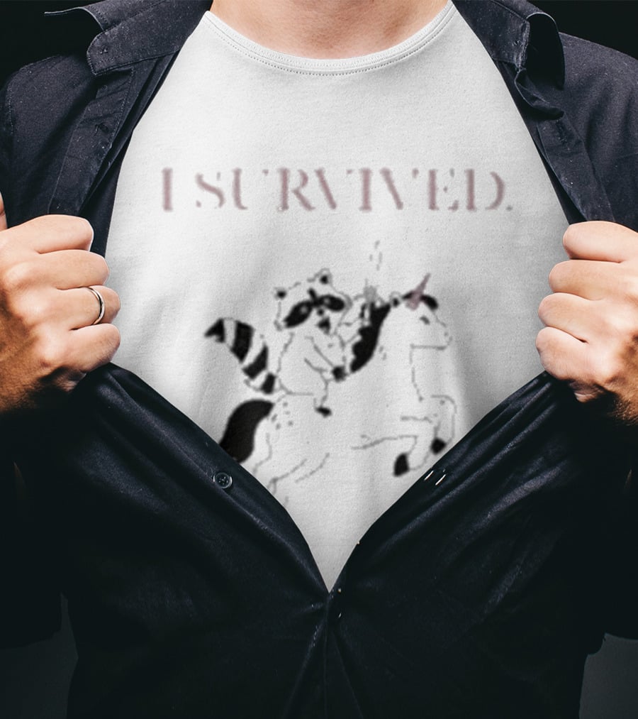 I Survived Jen Hamilton Unicorn Riding Raccoon T-Shirt