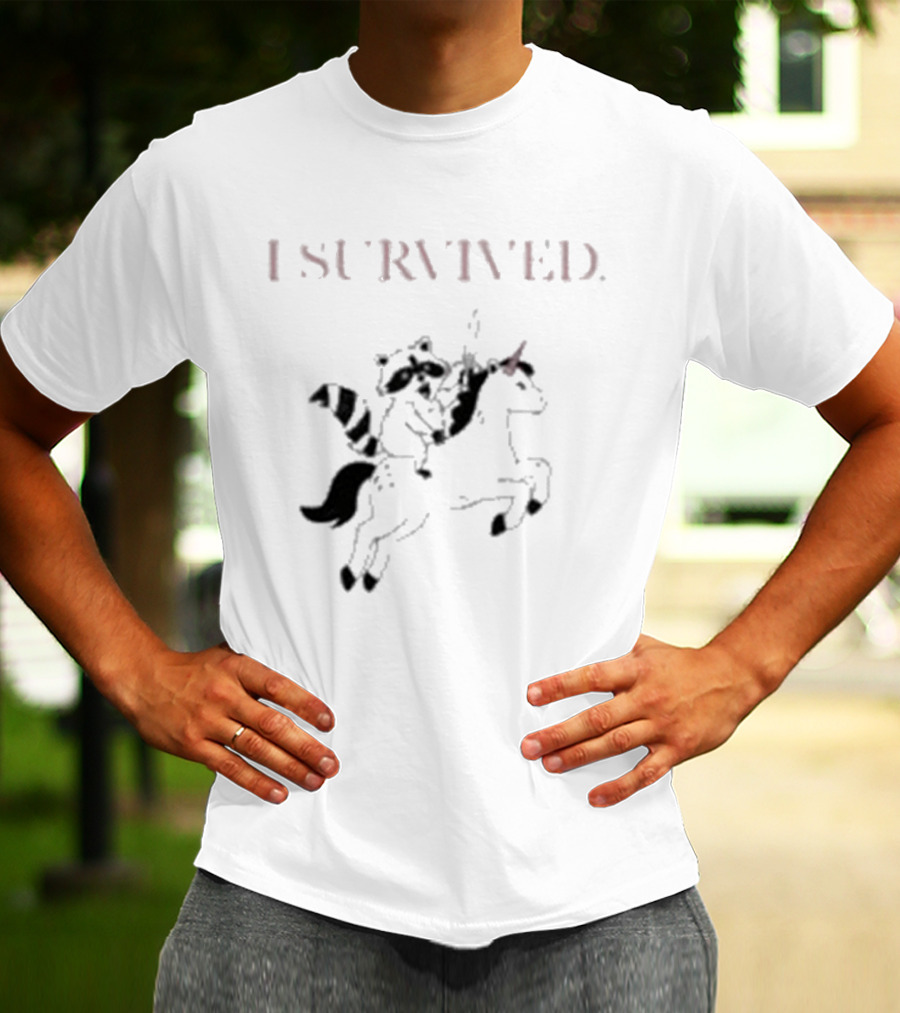 I Survived Jen Hamilton Unicorn Riding Raccoon T-Shirt