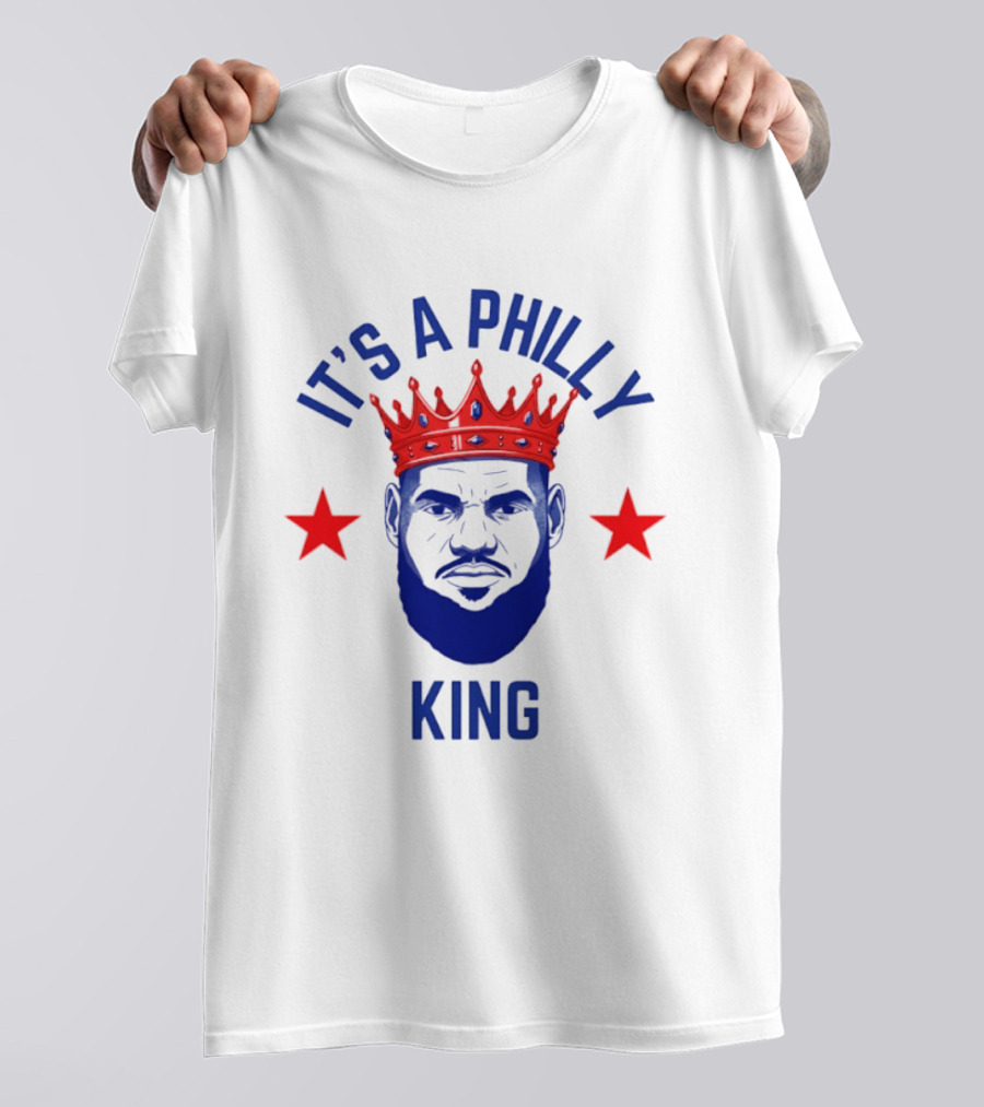 LeBron James It's A Philly King Philadelphia 76ers Red Crown Blue Face Two Stars T-Shirt