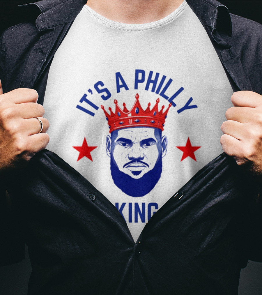 LeBron James It's A Philly King Philadelphia 76ers Red Crown Blue Face Two Stars T-Shirt