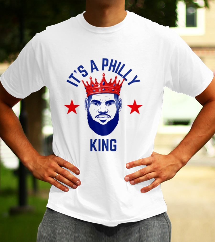 LeBron James It's A Philly King Philadelphia 76ers Red Crown Blue Face Two Stars T-Shirt