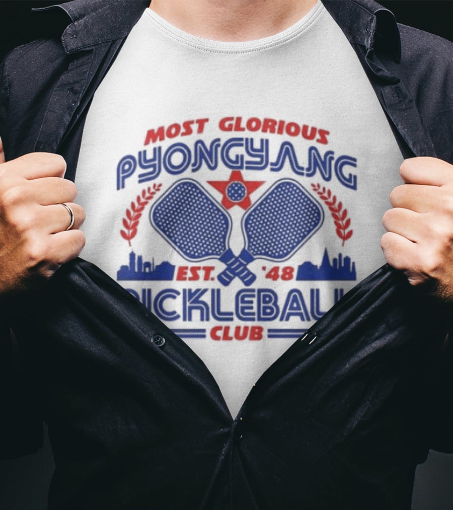 Most Glorious Pyongyang Pickleball Club Established 1948 Retro Paddle T-Shirt
