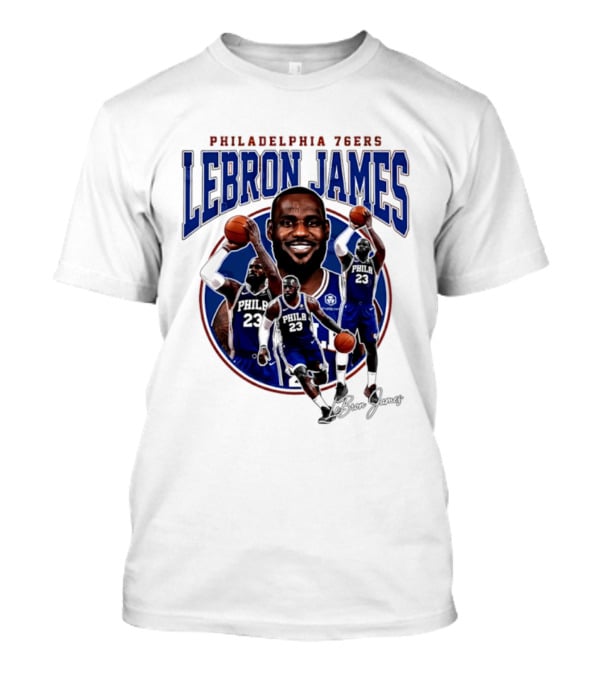 Philadelphia 76ers LeBron James Blue Jersey Player Collage T-Shirt