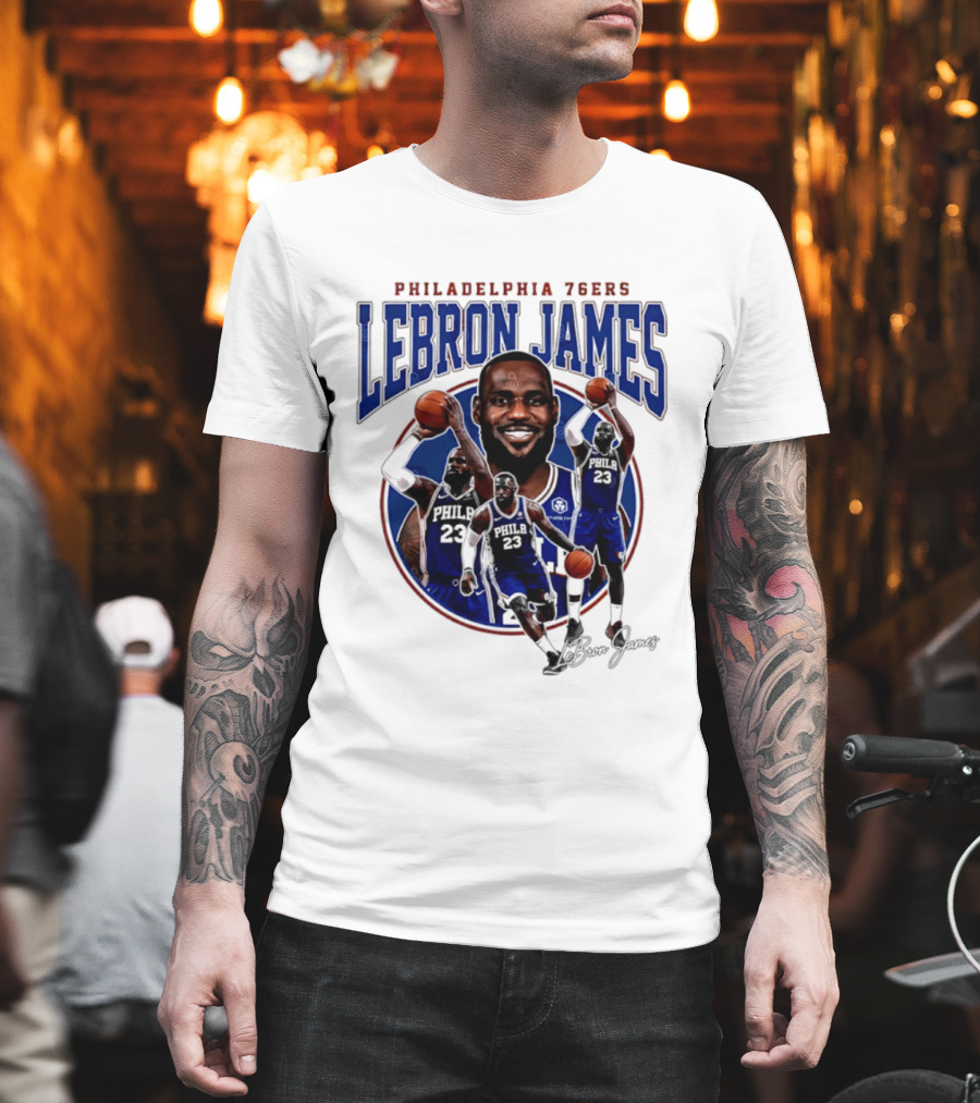 Philadelphia 76ers LeBron James Blue Jersey Player Collage T-Shirt