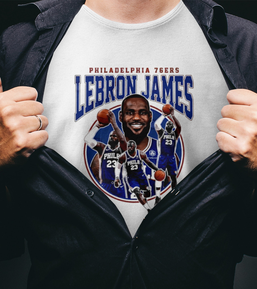 Philadelphia 76ers LeBron James Blue Jersey Player Collage T-Shirt