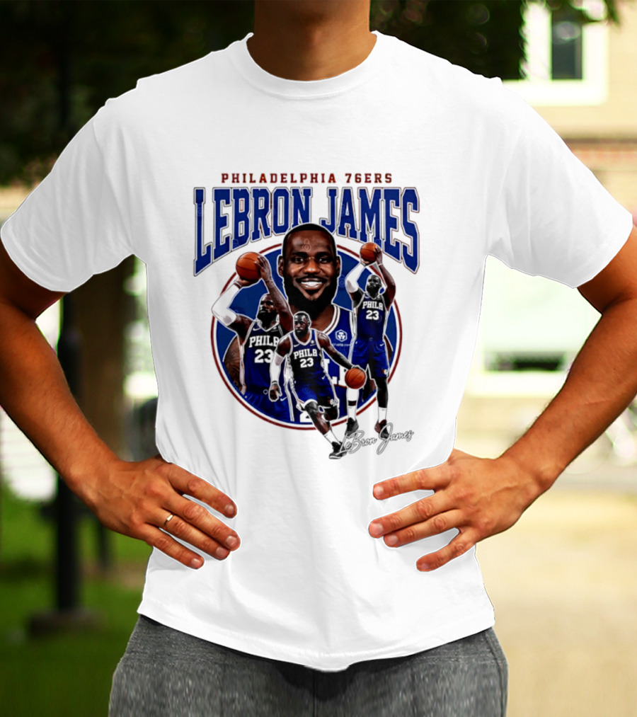 Philadelphia 76ers LeBron James Blue Jersey Player Collage T-Shirt