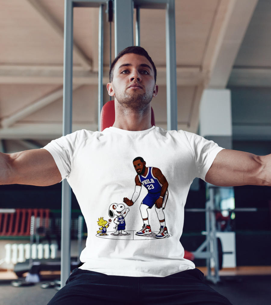 Snoopy Woodstock High Five LeBron James 23 Philadelphia 76ers Collaboration T-Shirt