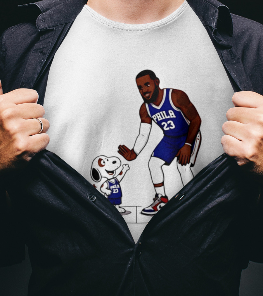 Snoopy Woodstock High Five LeBron James 23 Philadelphia 76ers Collaboration T-Shirt