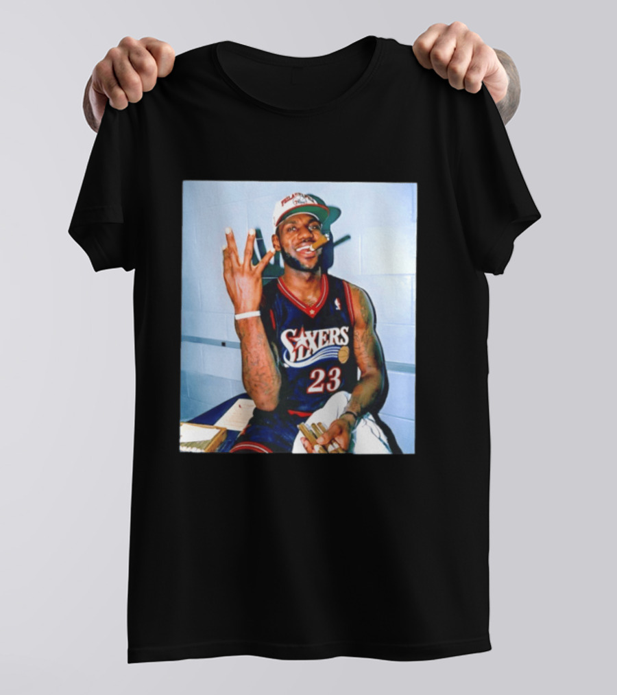 Philadelphia 76ers LeBron James 23 Cigar Photo T-Shirt
