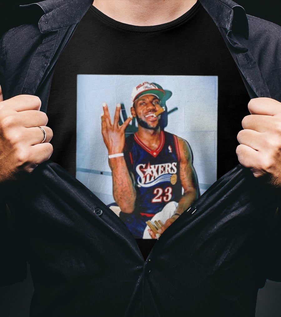 Philadelphia 76ers LeBron James 23 Cigar Photo T-Shirt