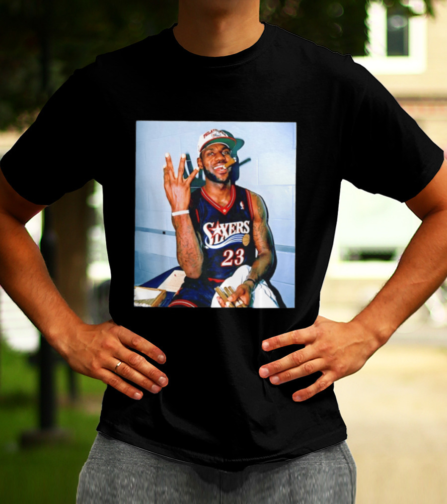 Philadelphia 76ers LeBron James 23 Cigar Photo T-Shirt