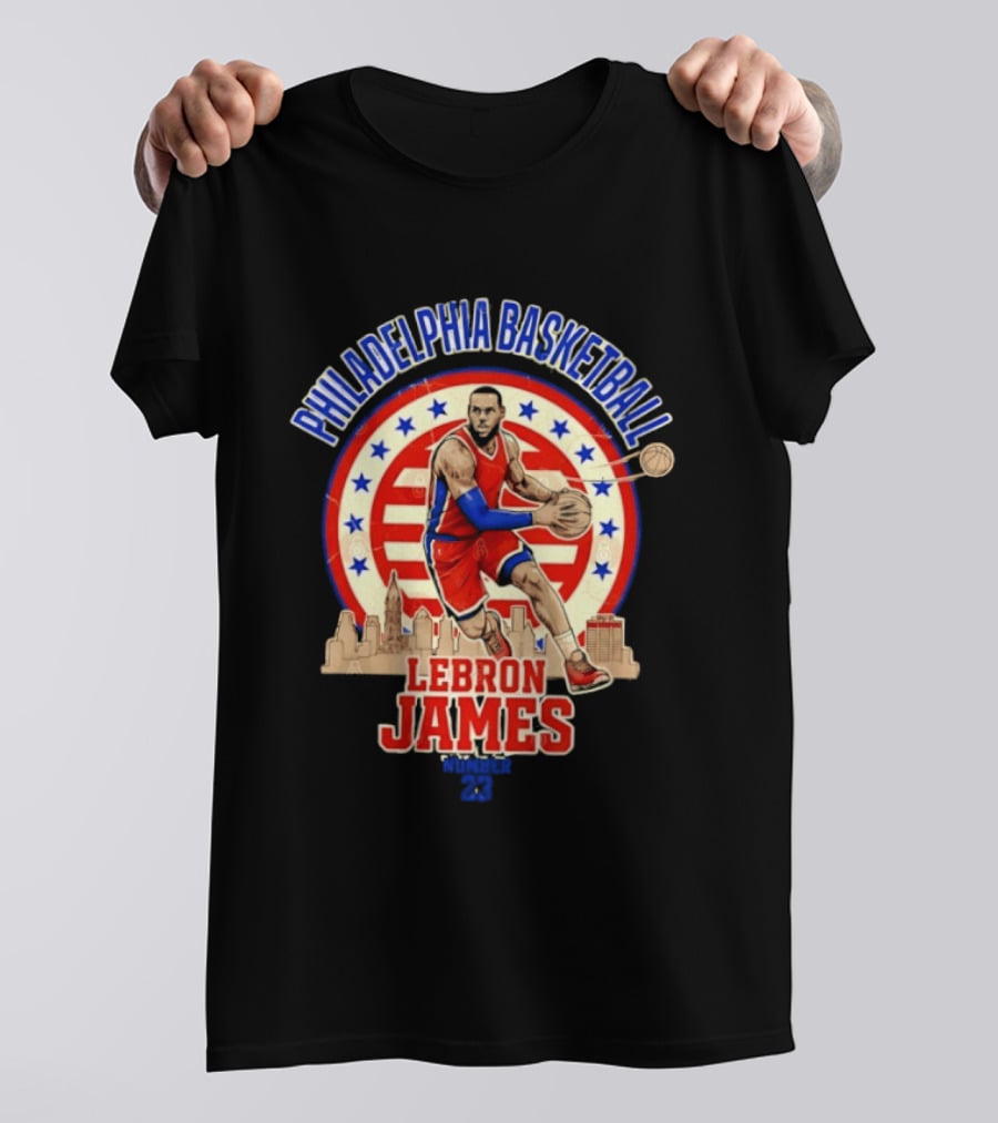 Philadelphia Basketball LeBron James City Skyline Player Red And Blue T-Shirt