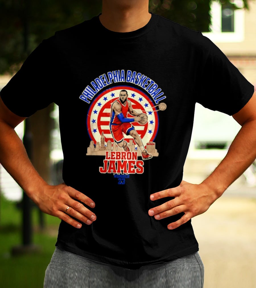 Philadelphia Basketball LeBron James City Skyline Player Red And Blue T-Shirt