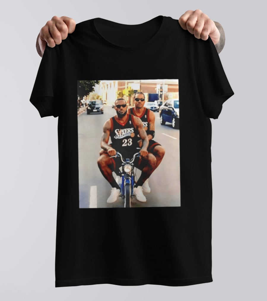 Philly Sixers LeBron James Allen Iverson Motorbike Meme T-Shirt