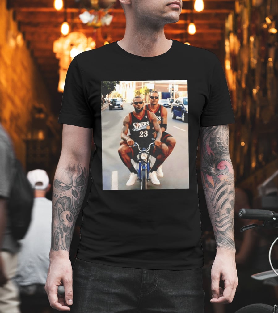 Philly Sixers LeBron James Allen Iverson Motorbike Meme T-Shirt