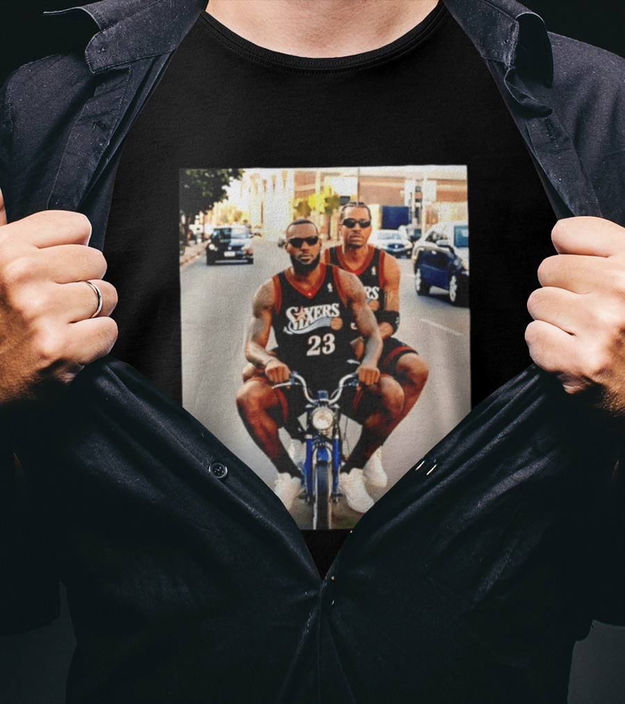 Philly Sixers LeBron James Allen Iverson Motorbike Meme T-Shirt