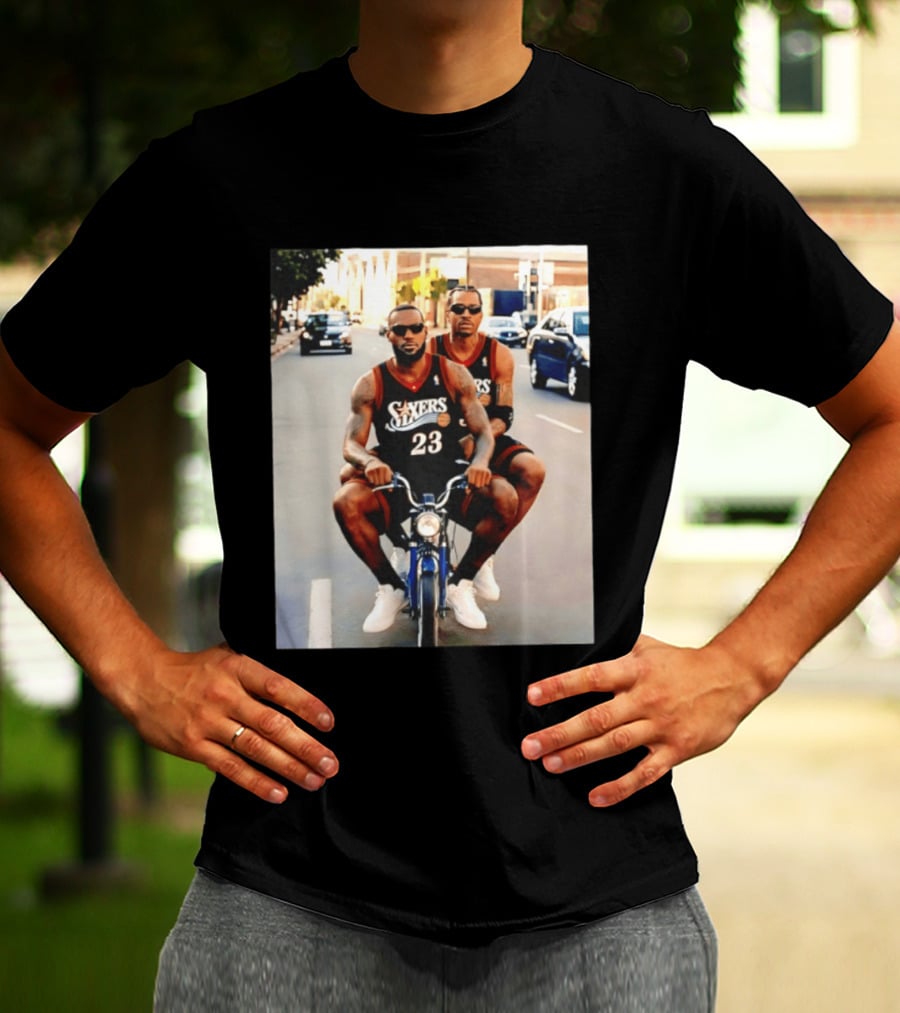 Philly Sixers LeBron James Allen Iverson Motorbike Meme T-Shirt