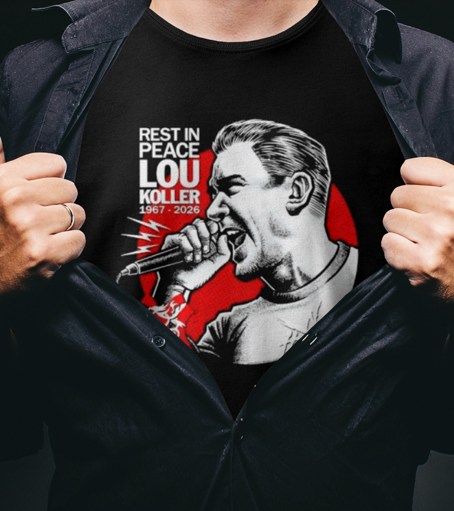 Rest In Peace Lou Koller 1967 2026 HxC Microphone Art Red And White T-Shirt