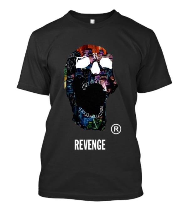 Revenge Neon Skull Cityscape Lights Black T-Shirt