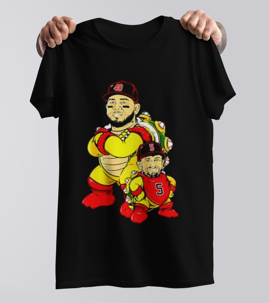 St Louis Cardinals Yadier Molina Albert Pujols Bowser Caricature 40 5 Red Cap T-Shirt