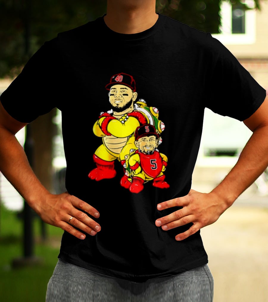 St Louis Cardinals Yadier Molina Albert Pujols Bowser Caricature 40 5 Red Cap T-Shirt