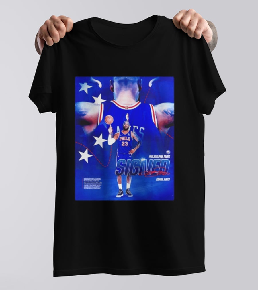 Philadelphia 76ers LeBron James Signed NBA 23 Stars T-Shirt