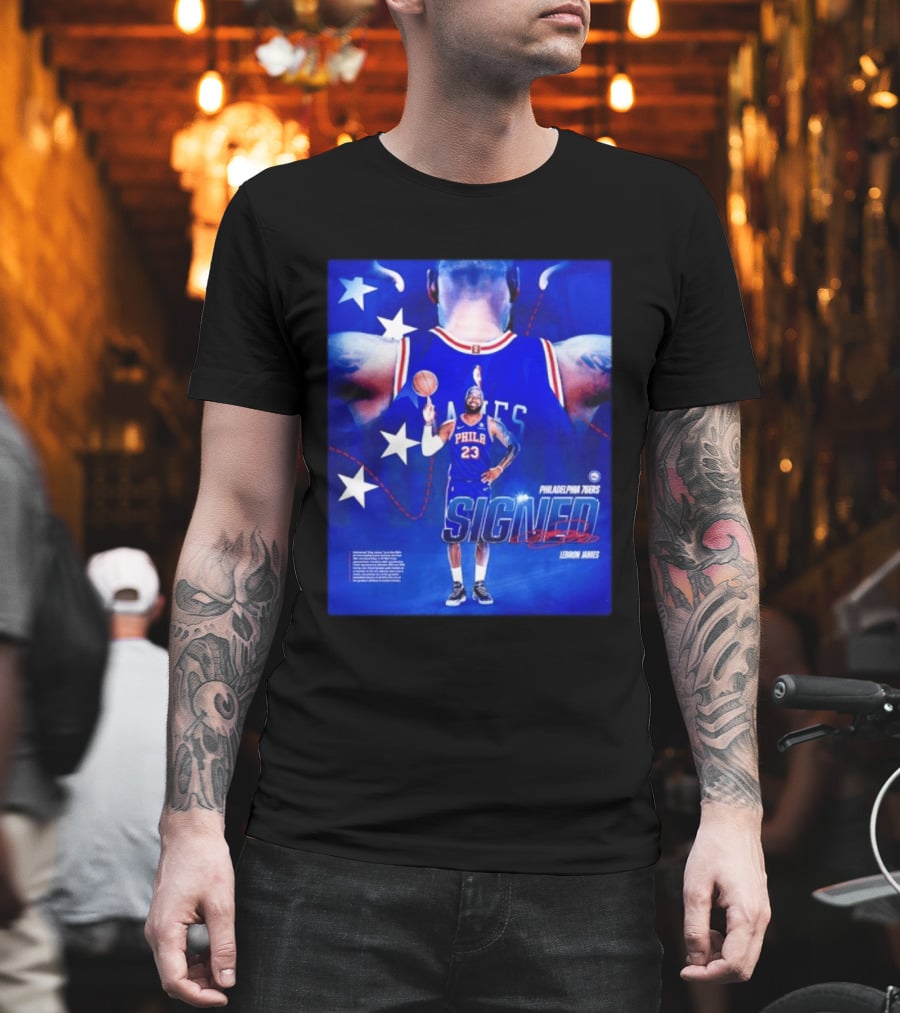 Philadelphia 76ers LeBron James Signed NBA 23 Stars T-Shirt