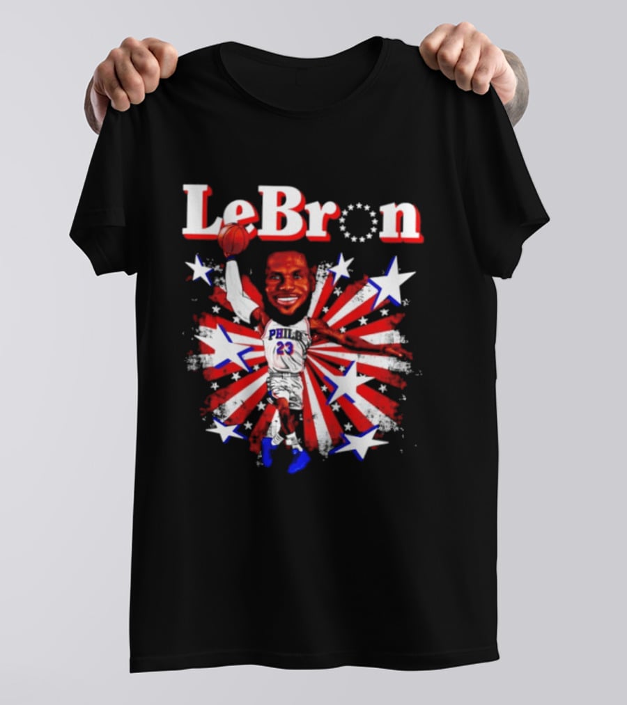 LeBron Stars PH 23 Basketball Caricature 76ers Red White Blue T-Shirt