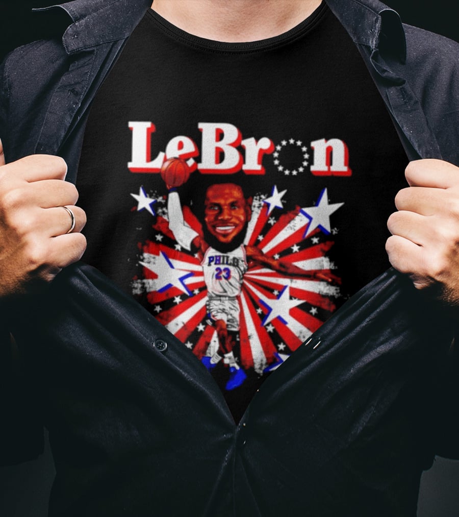 LeBron Stars PH 23 Basketball Caricature 76ers Red White Blue T-Shirt