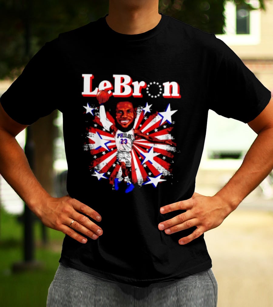 LeBron Stars PH 23 Basketball Caricature 76ers Red White Blue T-Shirt