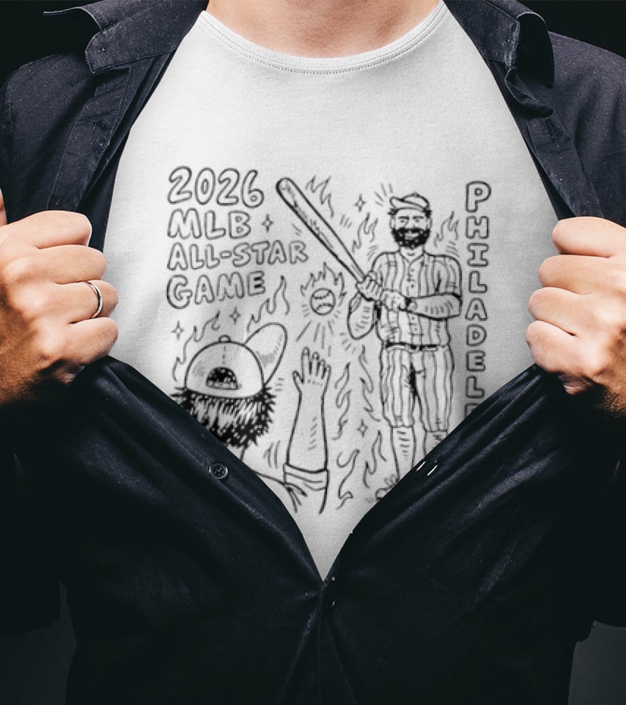 2026 MLB All Star Game Philadelphia Baseball Player And Liberty Bell T-Shirt