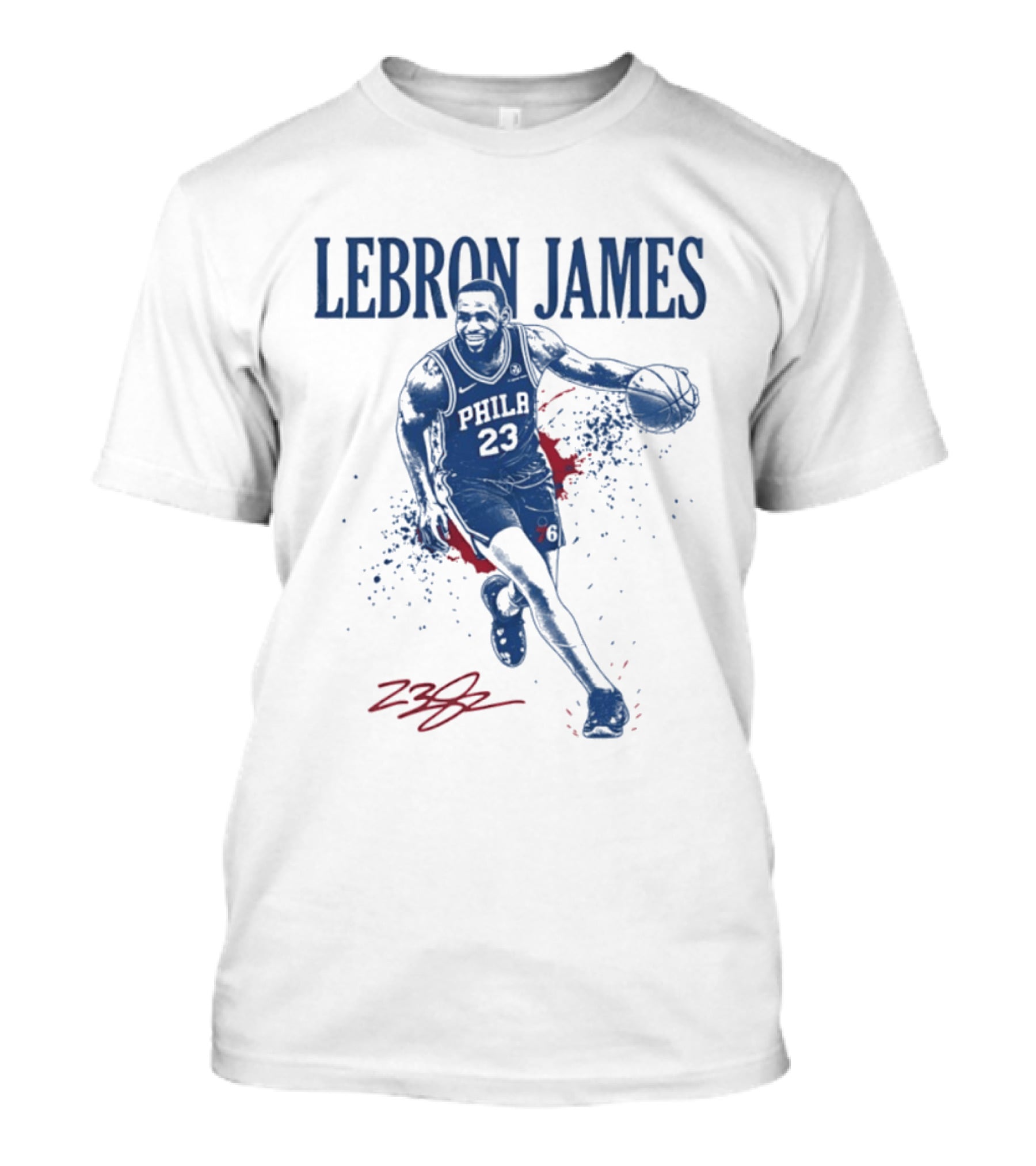 LeBron James 23 Philly Basketball Blue And Red Splash T-Shirt
