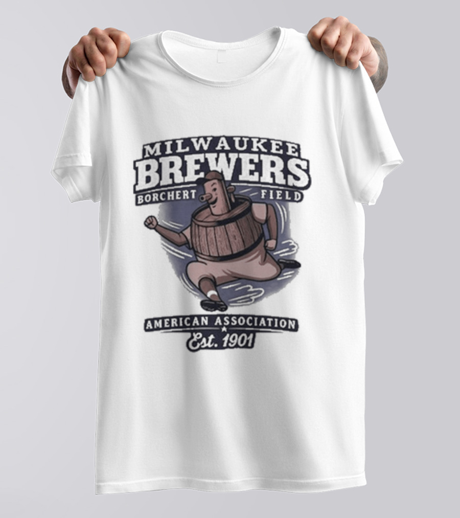 Milwaukee Brewers Borchert Field Running Barrelman American Association 1944 Team T-Shirt