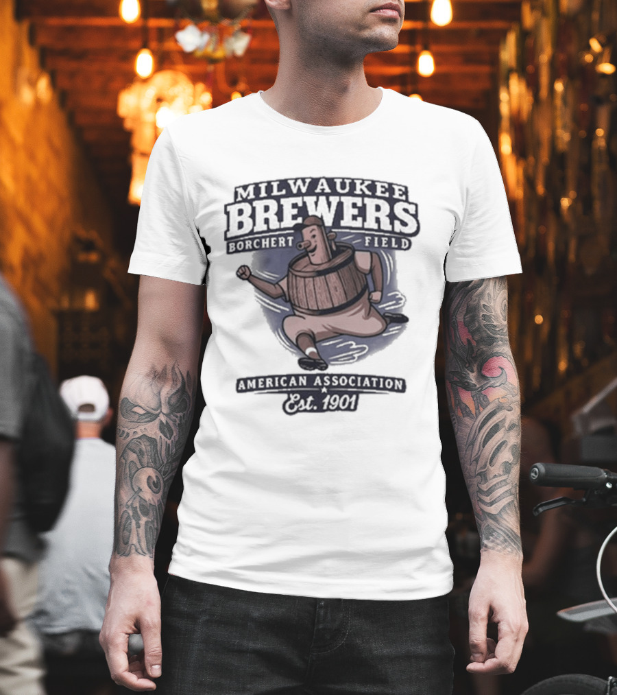 Milwaukee Brewers Borchert Field Running Barrelman American Association 1944 Team T-Shirt