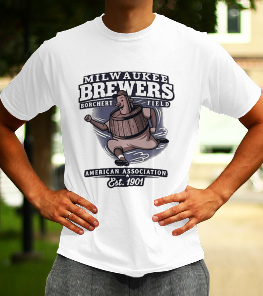 Milwaukee Brewers Borchert Field Running Barrelman American Association 1944 Team T-Shirt