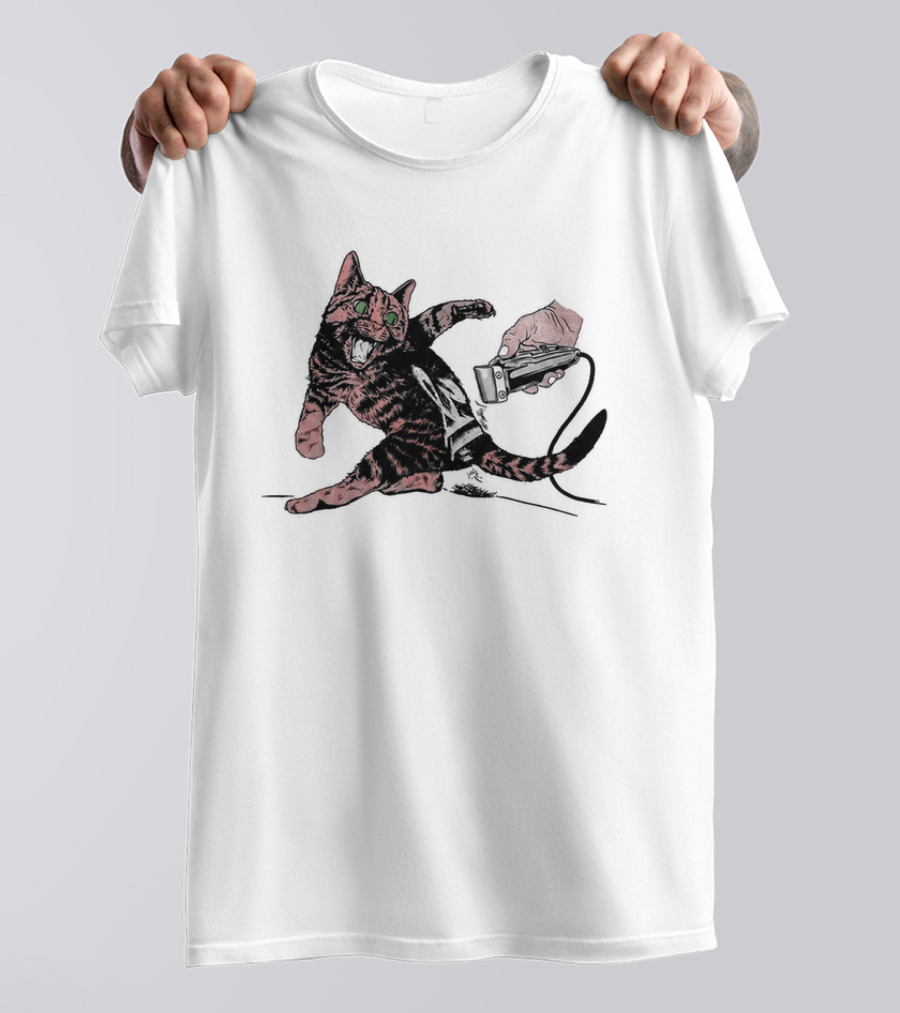 Shaving Cat Crazy Tabby Pet Grooming Clipper Reaction T-Shirt
