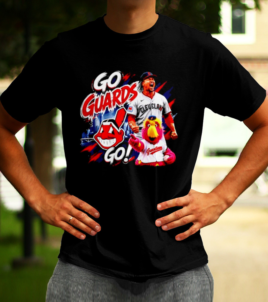 Jose Ramirez Cleveland Guardians Go Guards Go City Skyline Baseball Cheers T-Shirt