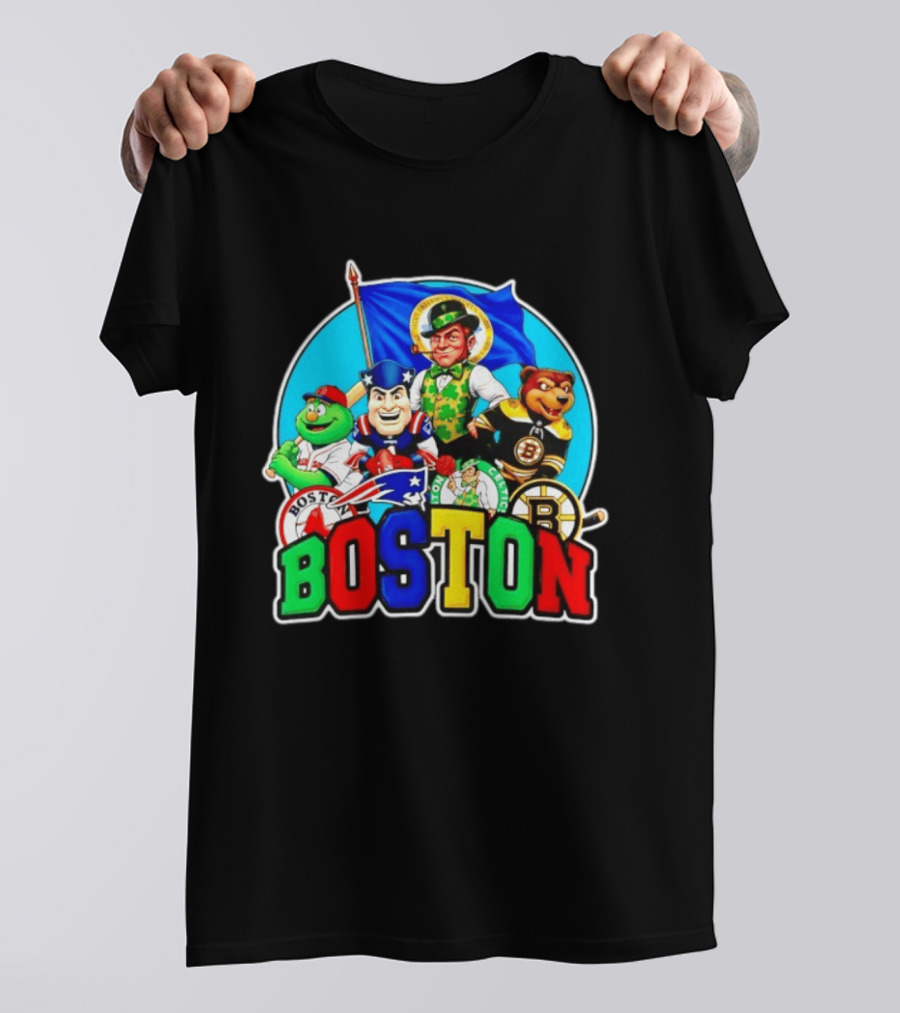 Boston Red Sox Patriots Celtics Bruins Mascots Characters T-Shirt