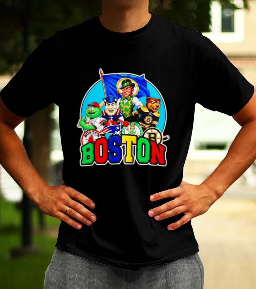 Boston Red Sox Patriots Celtics Bruins Mascots Characters T-Shirt