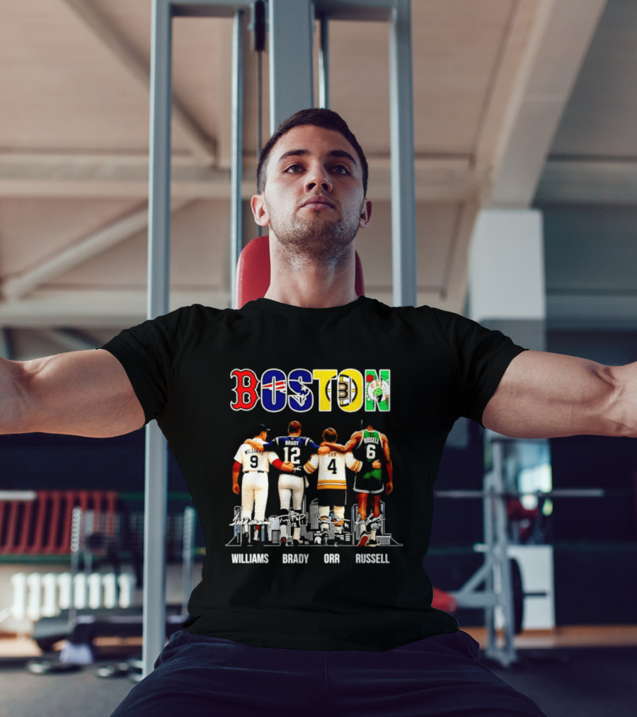 Boston Red Sox Patriots Bruins Celtics Williams Brady Orr Russell T-Shirt