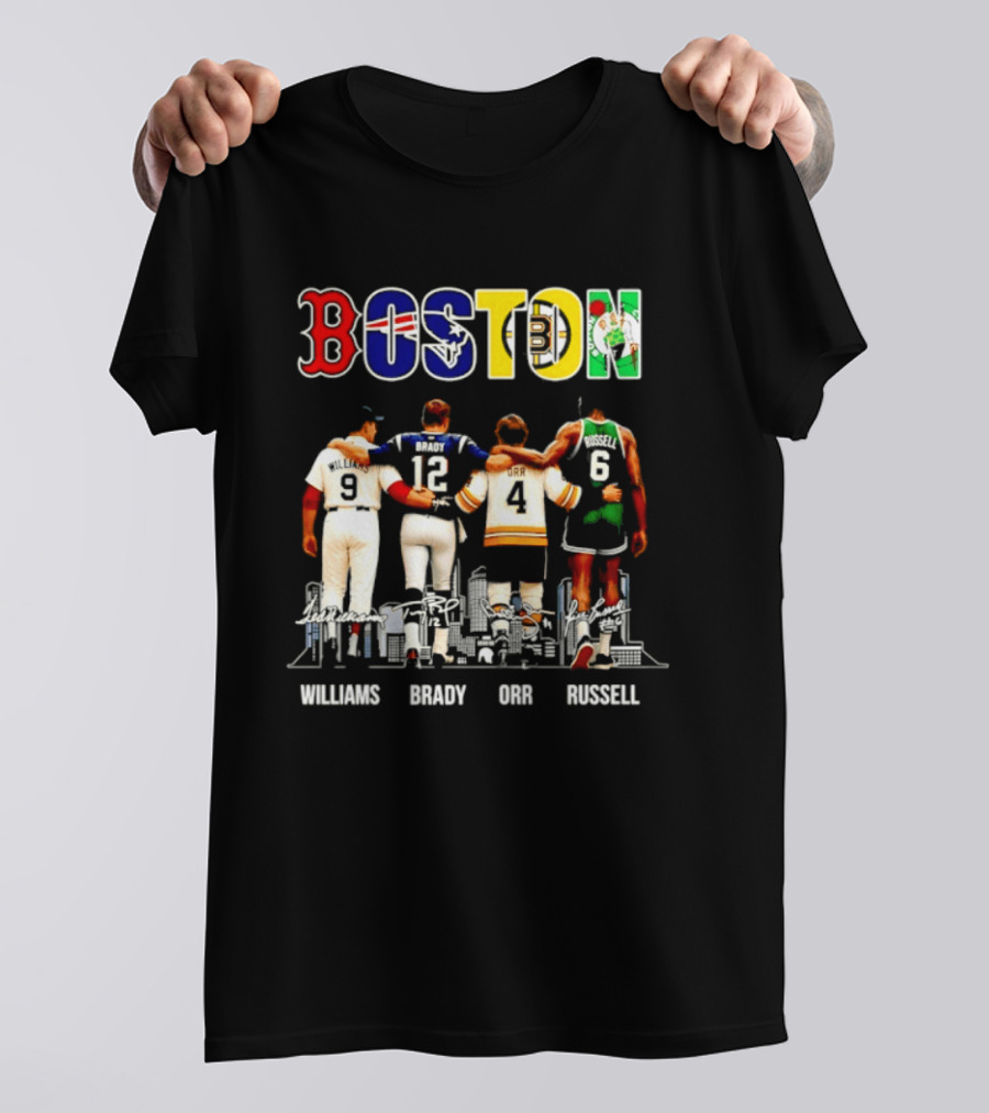 Boston Red Sox Patriots Bruins Celtics Williams Brady Orr Russell T-Shirt