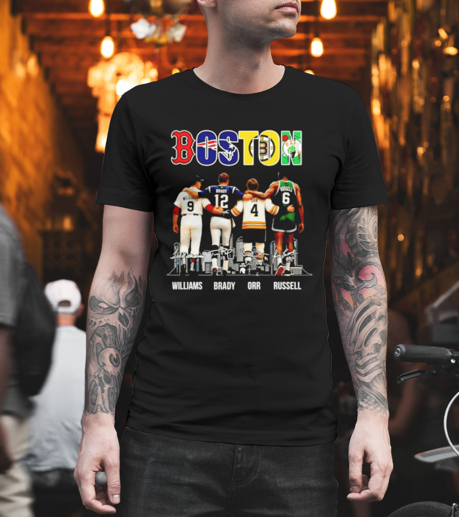 Boston Red Sox Patriots Bruins Celtics Williams Brady Orr Russell T-Shirt