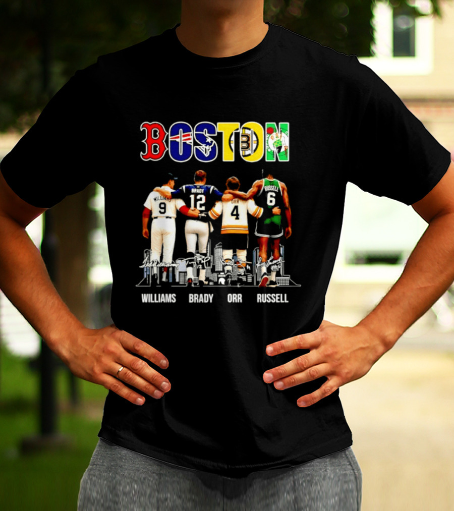 Boston Red Sox Patriots Bruins Celtics Williams Brady Orr Russell T-Shirt