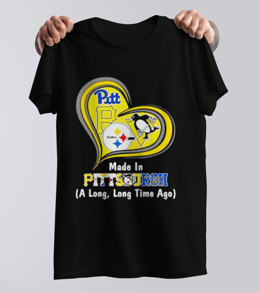 Pitt Steelers Penguins Heart Made In Pittsburgh A Long Time Ago T-Shirt
